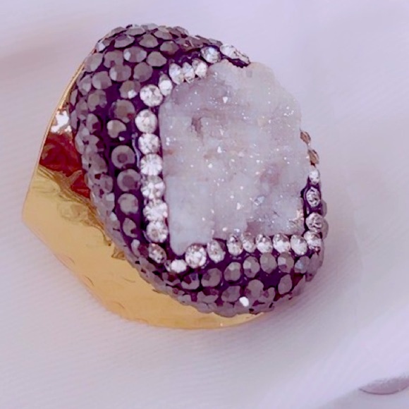 White Druzy Agate Adjustable Ring - Picture 6 of 8